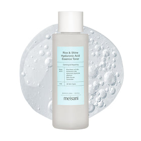Meisani front bottle showing Rice & Shine toner and hydration benefits