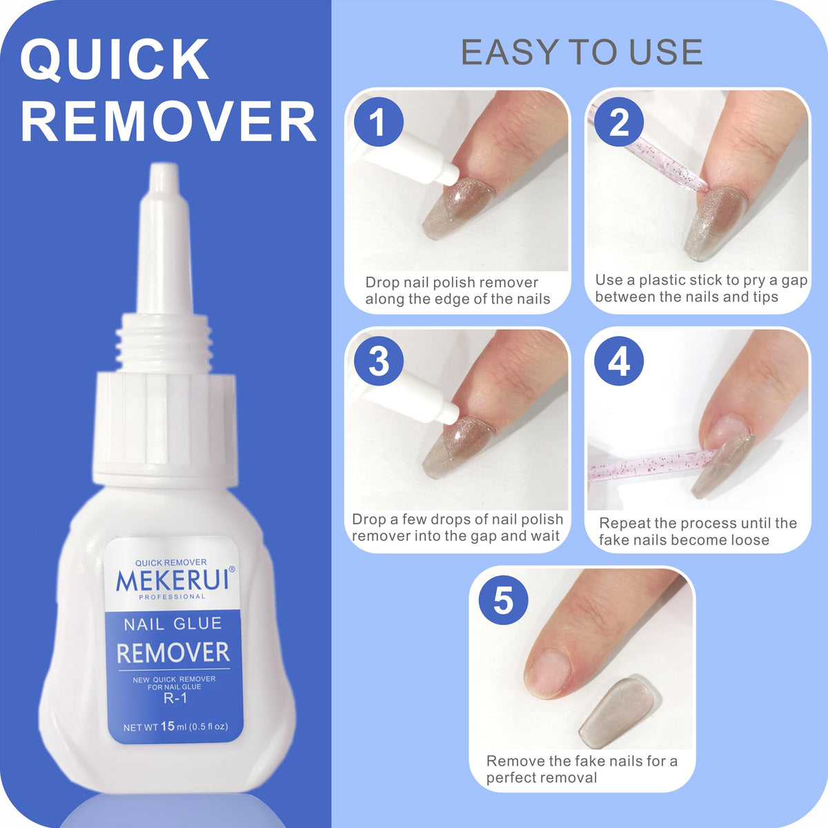MEKERUI glue and remover bottles beside a ruler for clear size and portability reference