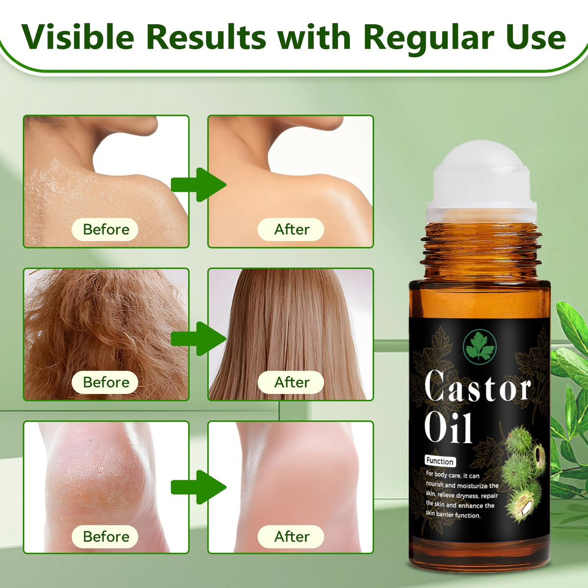 Melanther applying roll on to scalp for targeted nourishment and less mess