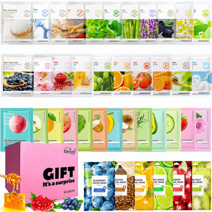 Meleell front packaging showing 40-mask bulk set and product benefit hydration