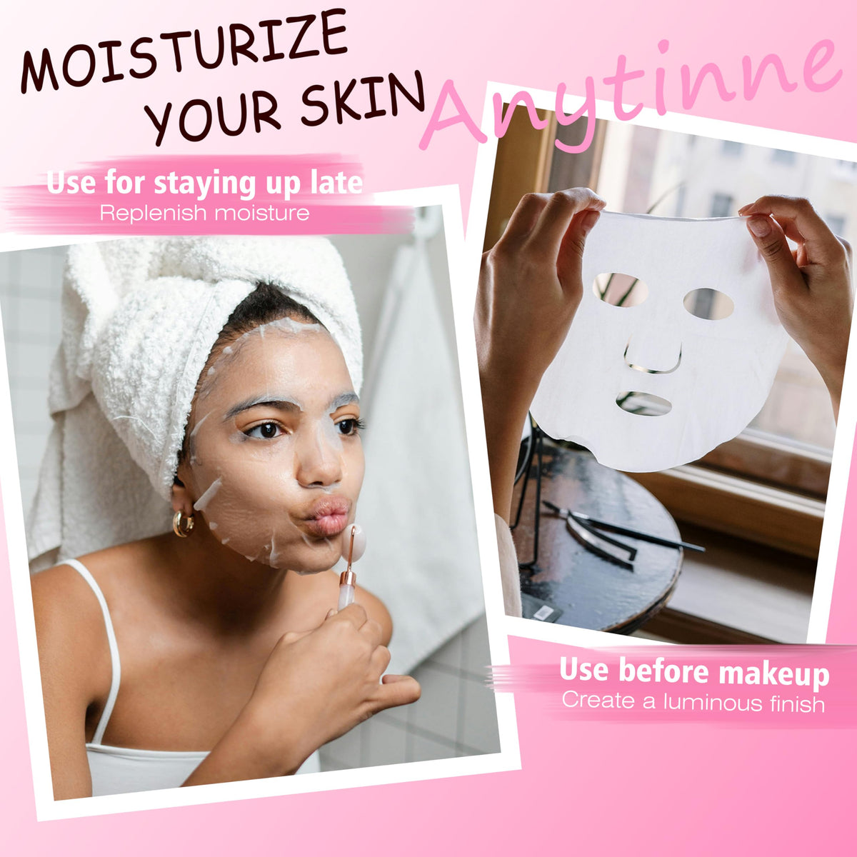 Meleell mask being applied step by step for quick at-home spa hydration