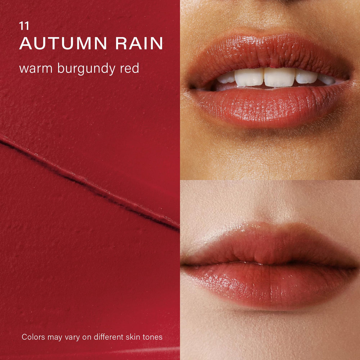 Melixir lip butter swatch on skin showing sheer Autumn Rain tint and true-to-tone benefit