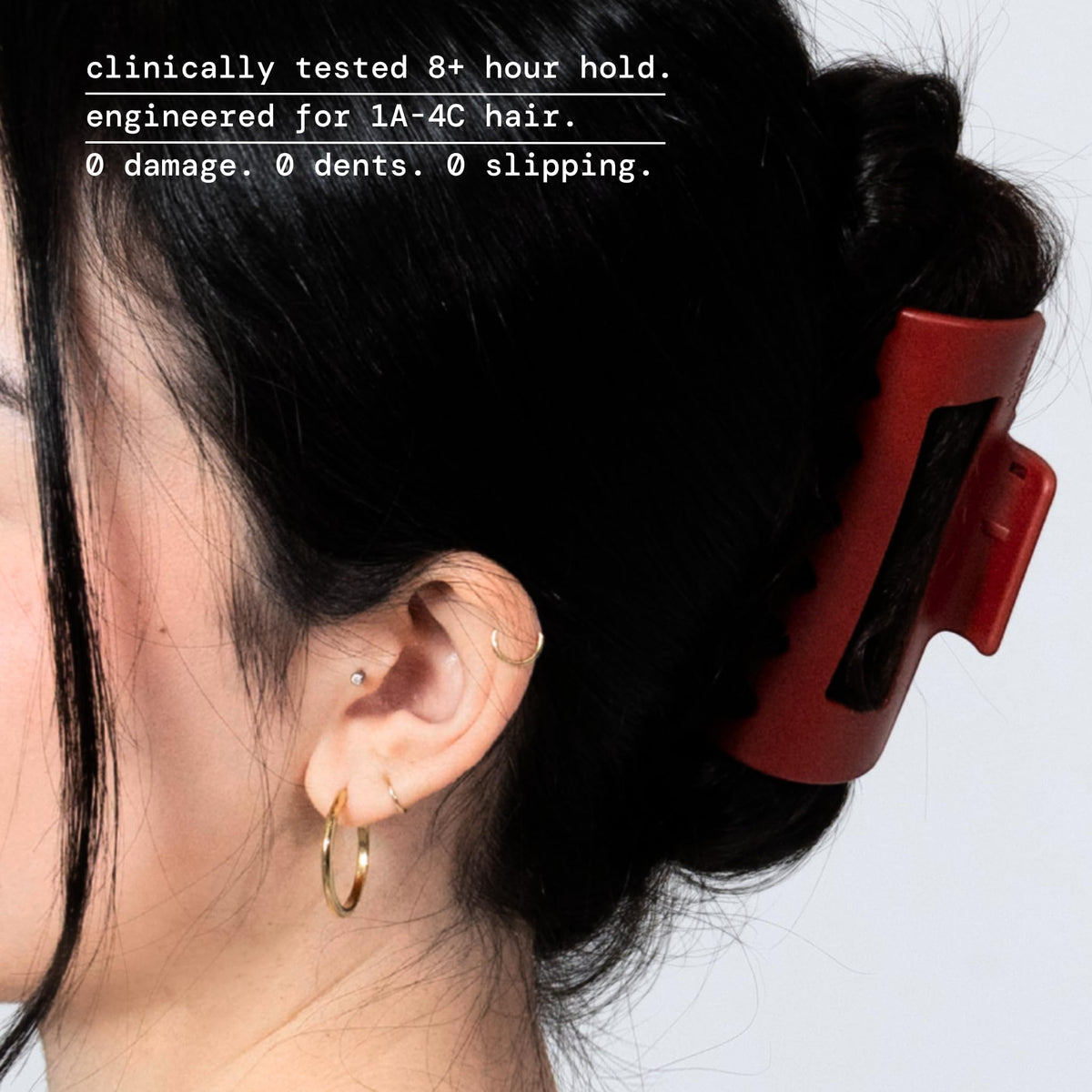 MELLO side profile showing clip curvature and flexible springback for comfortable fit
