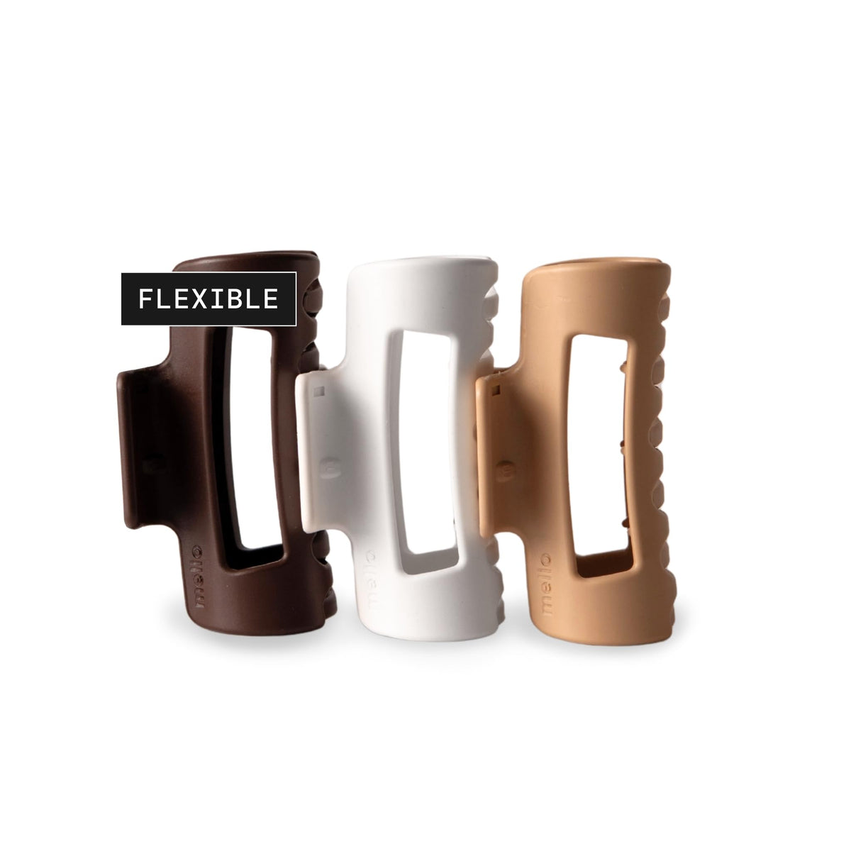 MELLO front packaging showing three neutral small clips with protective benefits
