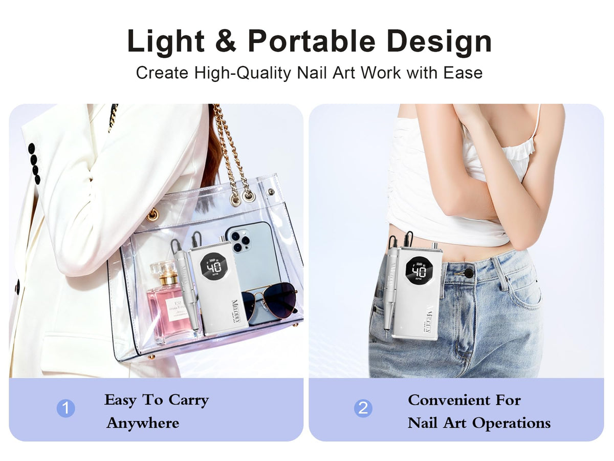 Melodly e-file polishing acrylic nails in a salon for faster results