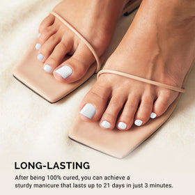MelodySusie applying strip on toe and curing under UV/LED lamp for durability