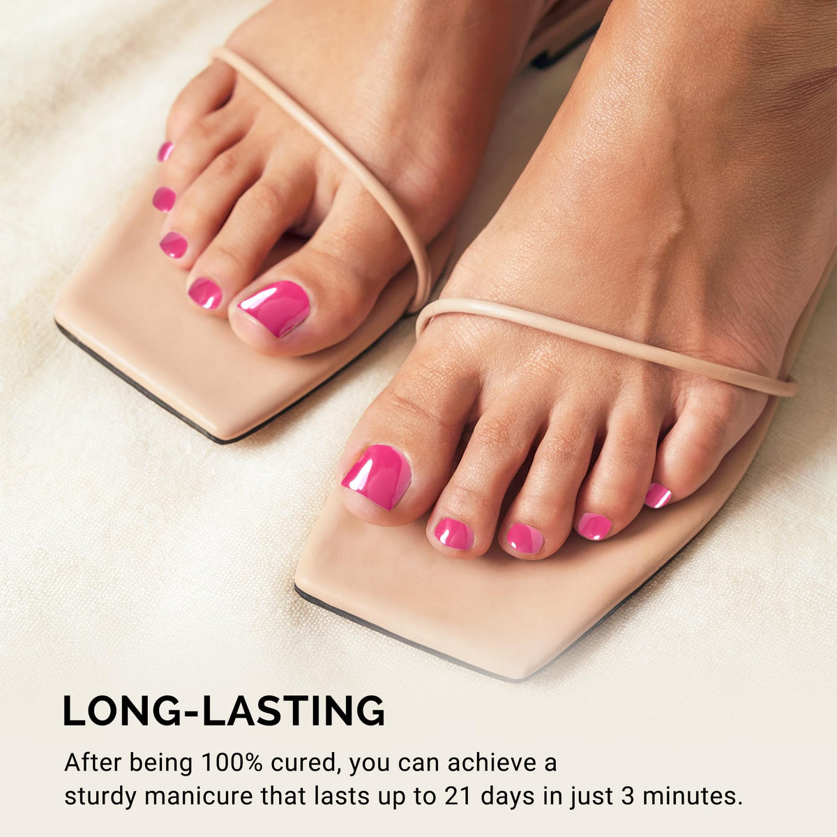MelodySusie strips applied on toes demonstrating fit and shine benefit salon-quality look