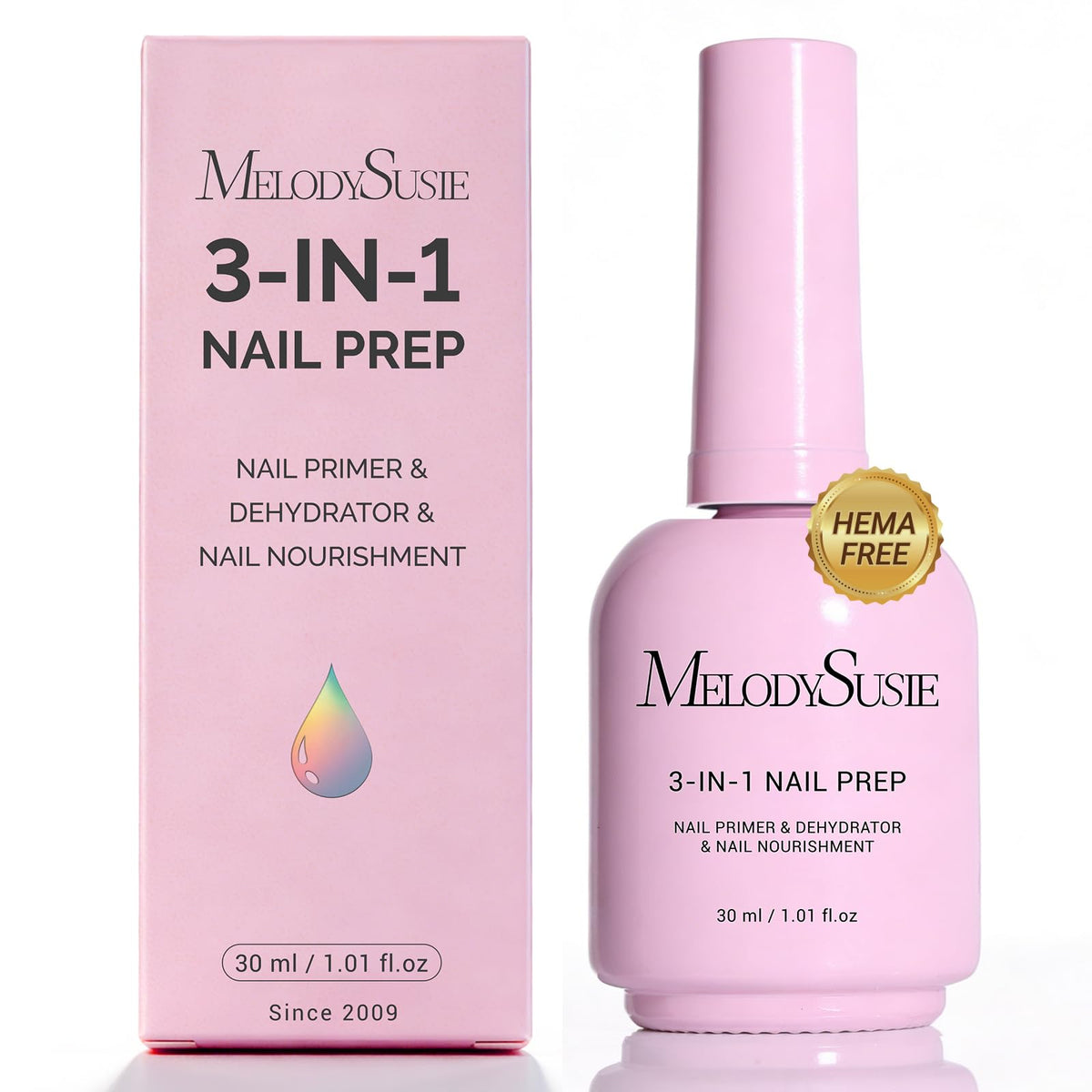 MelodySusie bottle front view showing compact professional nail prep benefit