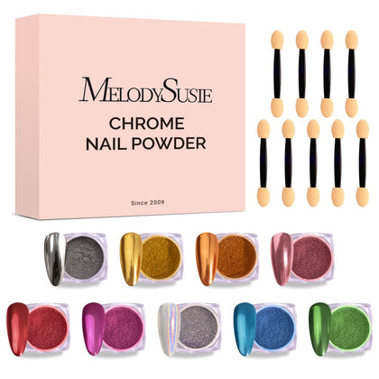 MelodySusie chrome powder kit shown top-down with all nine colors, perfect for variety