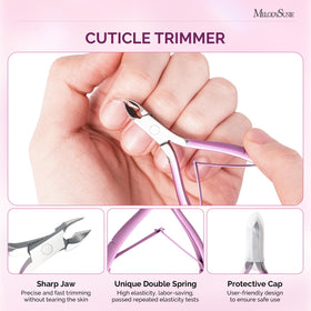 MelodySusie cuticle trimmer jaw detail demonstrating precise trimming in tight spots