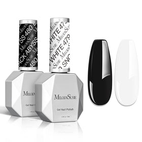 MelodySusie front packaging showing black and white gel duo for versatile manicures