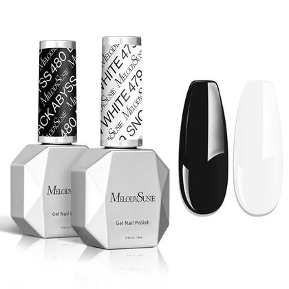 MelodySusie front packaging showing black and white gel duo for versatile manicures