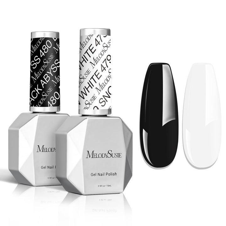 MelodySusie front packaging showing black and white gel duo for versatile manicures