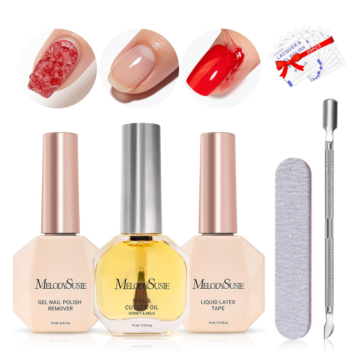 MelodySusie front packaging showing full remover kit and tools for easy at-home use