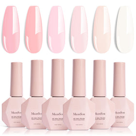 MelodySusie front packaging showing six pastel pink gel bottles, displays variety