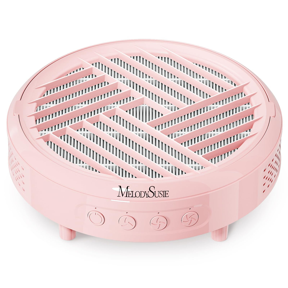 MelodySusie front view of compact nail dust collector showing sleek pink housing and intake, keeps workspace clean