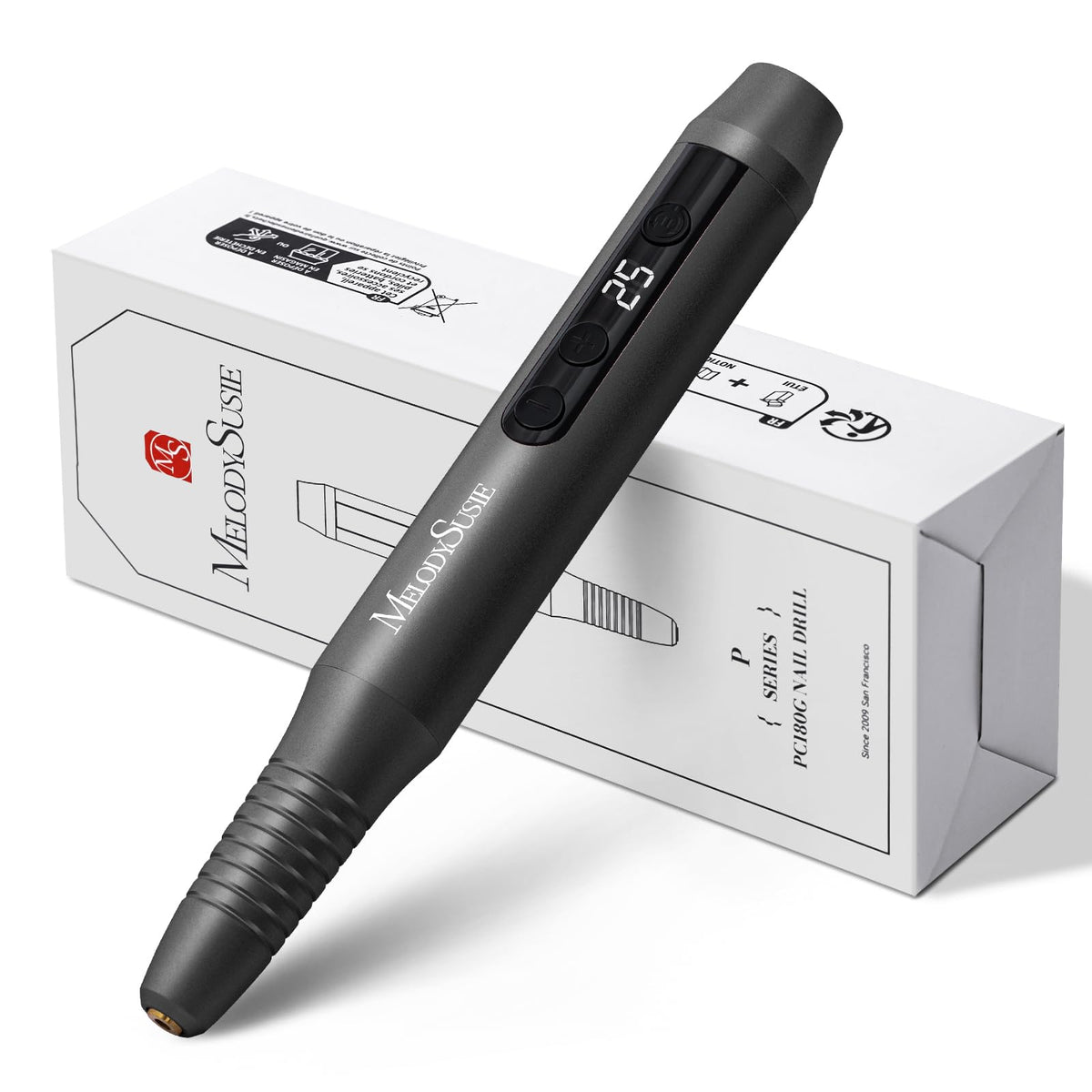 MelodySusie front view of pen-shaped drill showing compact design and ergonomic grip benefit
