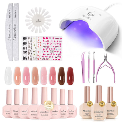 MelodySusie kit front packaging showing complete gel manicure set and contents