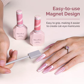 MelodySusie magnet in use over nail demonstrating quick cat-eye effect creation