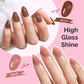 MelodySusie manicure in use on nails demonstrating cured shine and neat edges