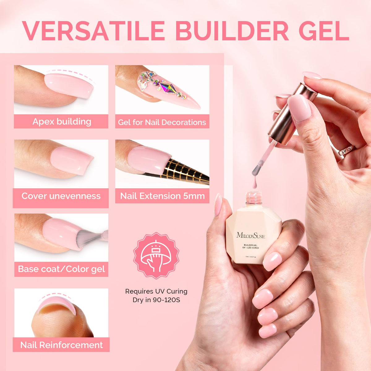 MelodySusie being used to extend a nail, demonstrating strength and shape benefit