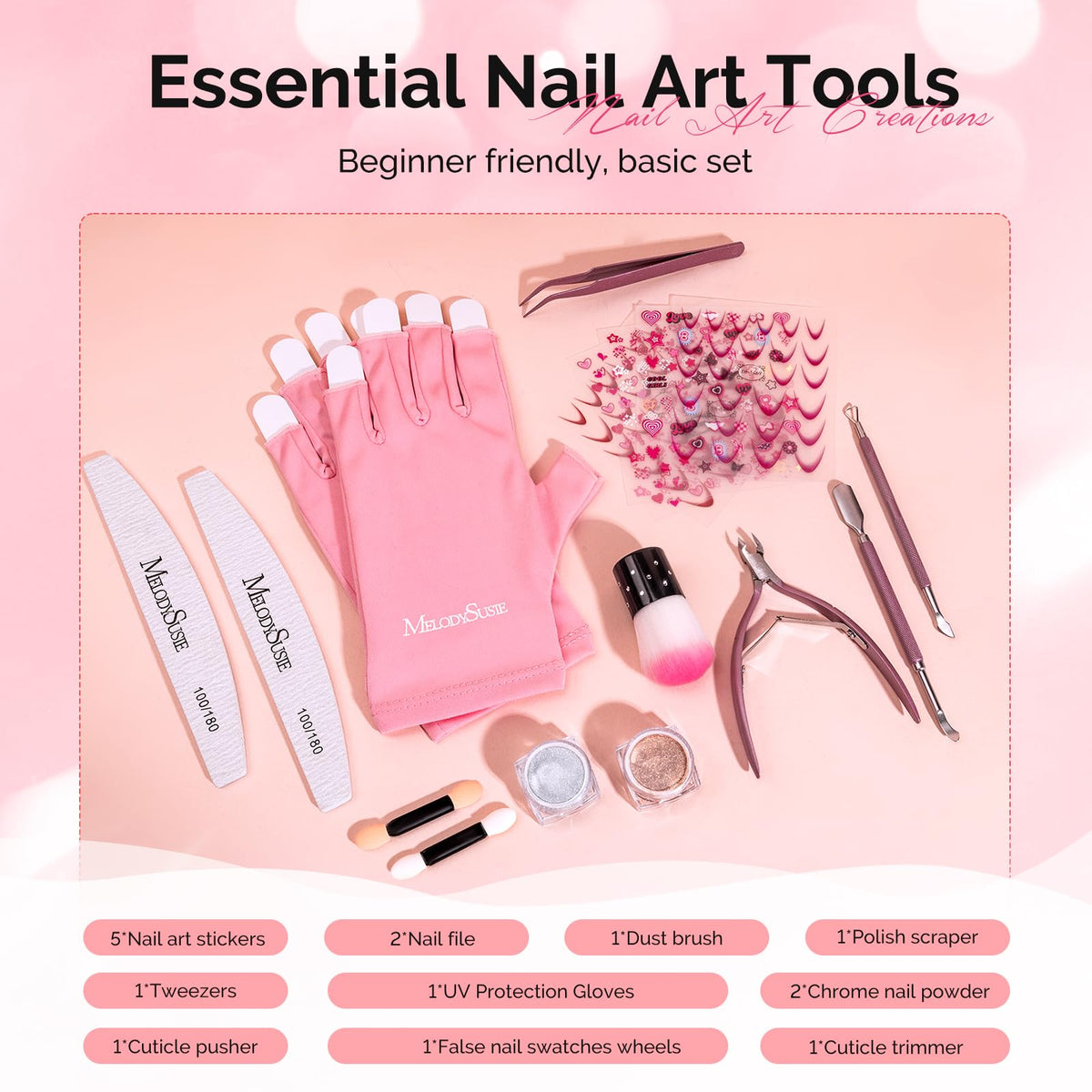 MelodySusie nail tools arranged for prep and detailed nail art control