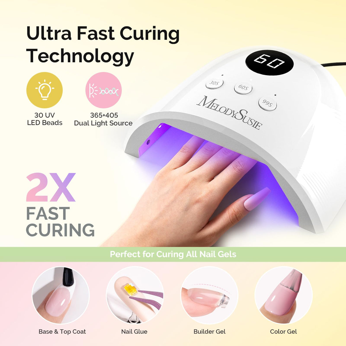 MelodySusie P-Plus30F corded UV lamp curing quickly and evenly