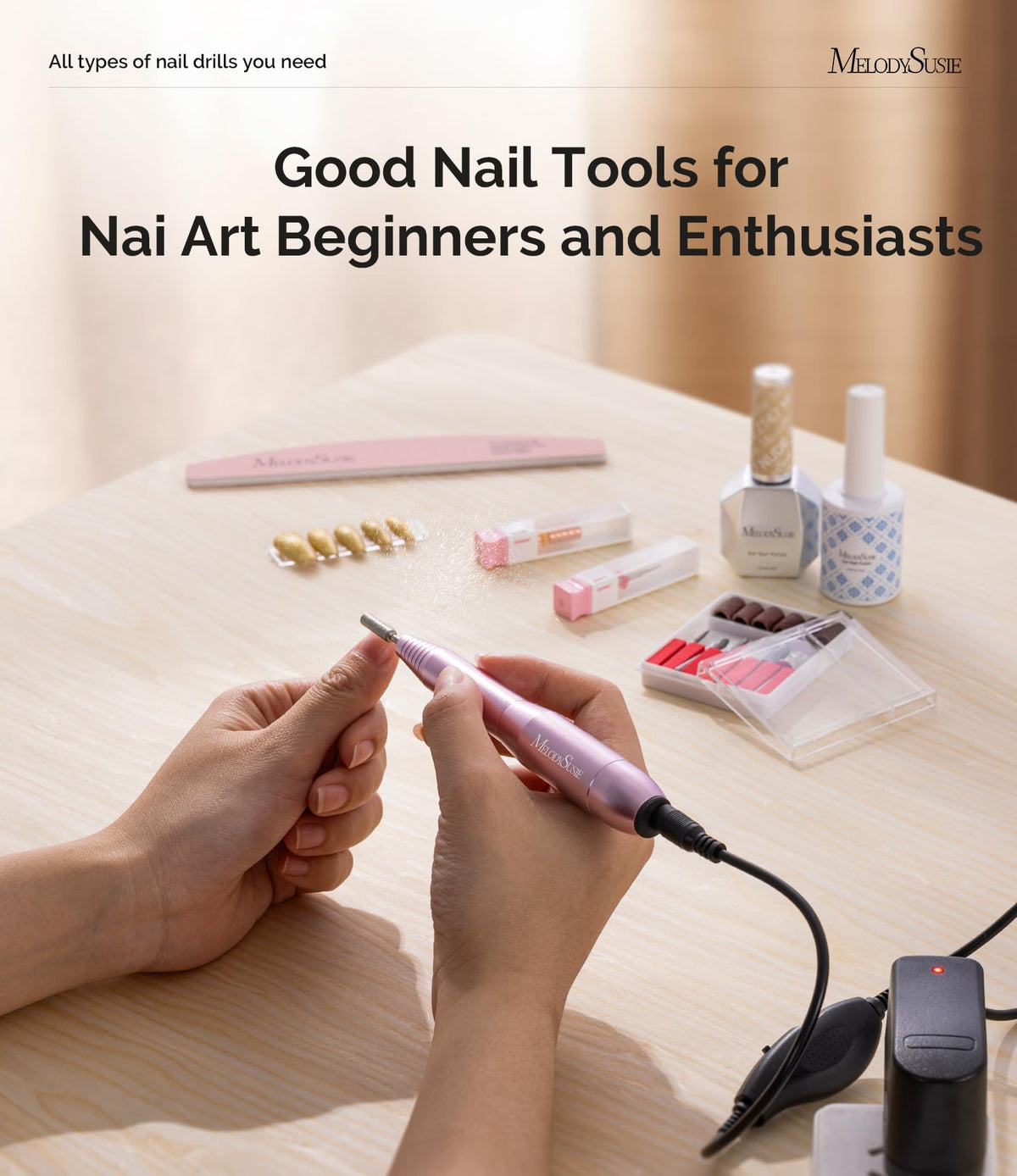 MelodySusie nail station lifestyle shot illustrating portable salon-ready setup