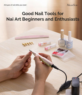 MelodySusie on a vanity with manicure tools illustrating travel-ready salon results