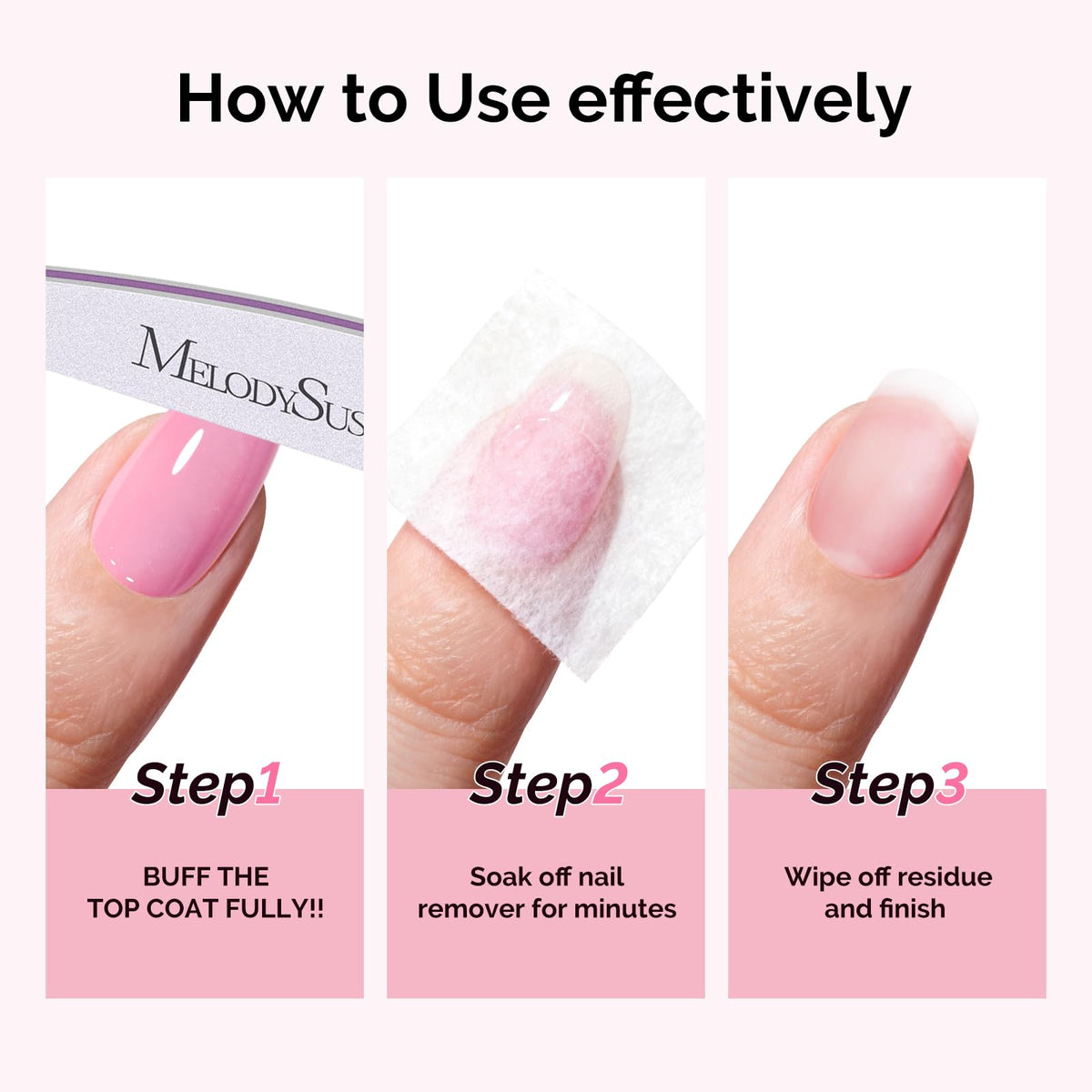 MelodySusie remover in use soaking a pad on a nail to speed removal
