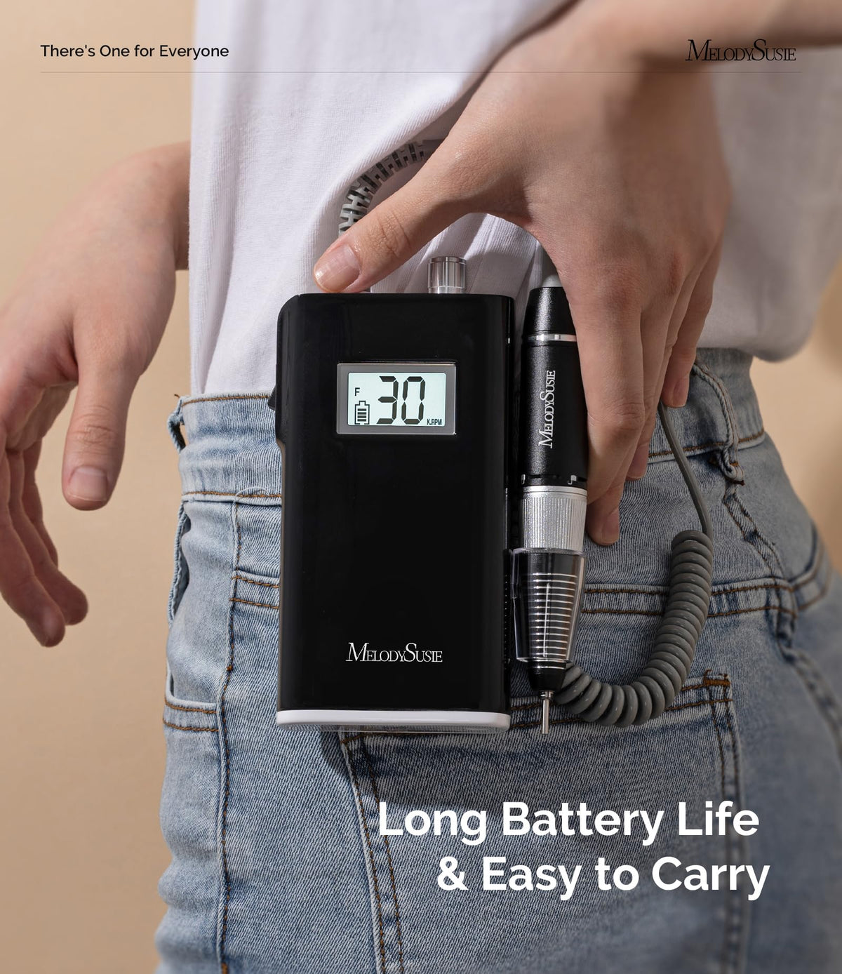 MelodySusie SC320H attached to belt with clip-on waist holder for hands-free carrying