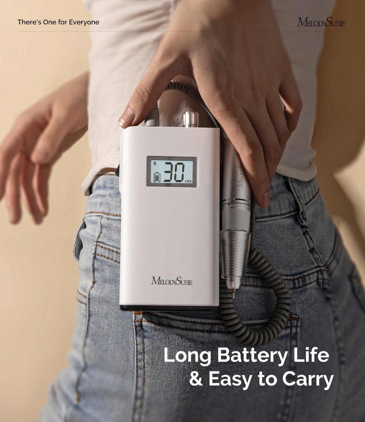 MelodySusie SC320H clipped on a waist strap demonstrating hands-free portability and convenience