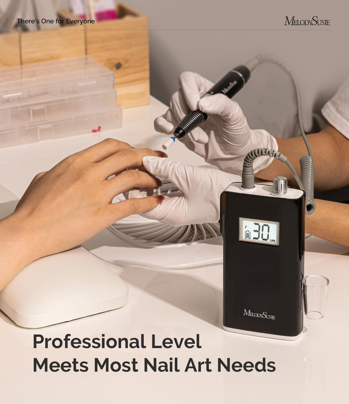MelodySusie SC320H in use on a client’s nail demonstrating precise shaping control