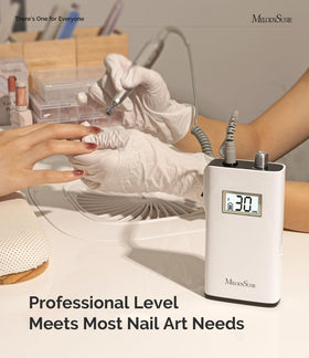 MelodySusie SC320H in use during a manicure showing controlled filing and low vibration benefit