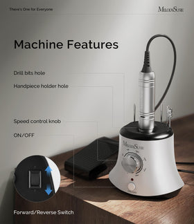 MelodySusie unit beside a hand for scale to show compact desktop footprint