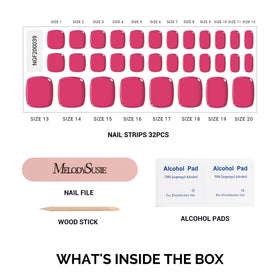 MelodySusie size chart and strip layout showing 16 sizes benefit custom fit for all toes