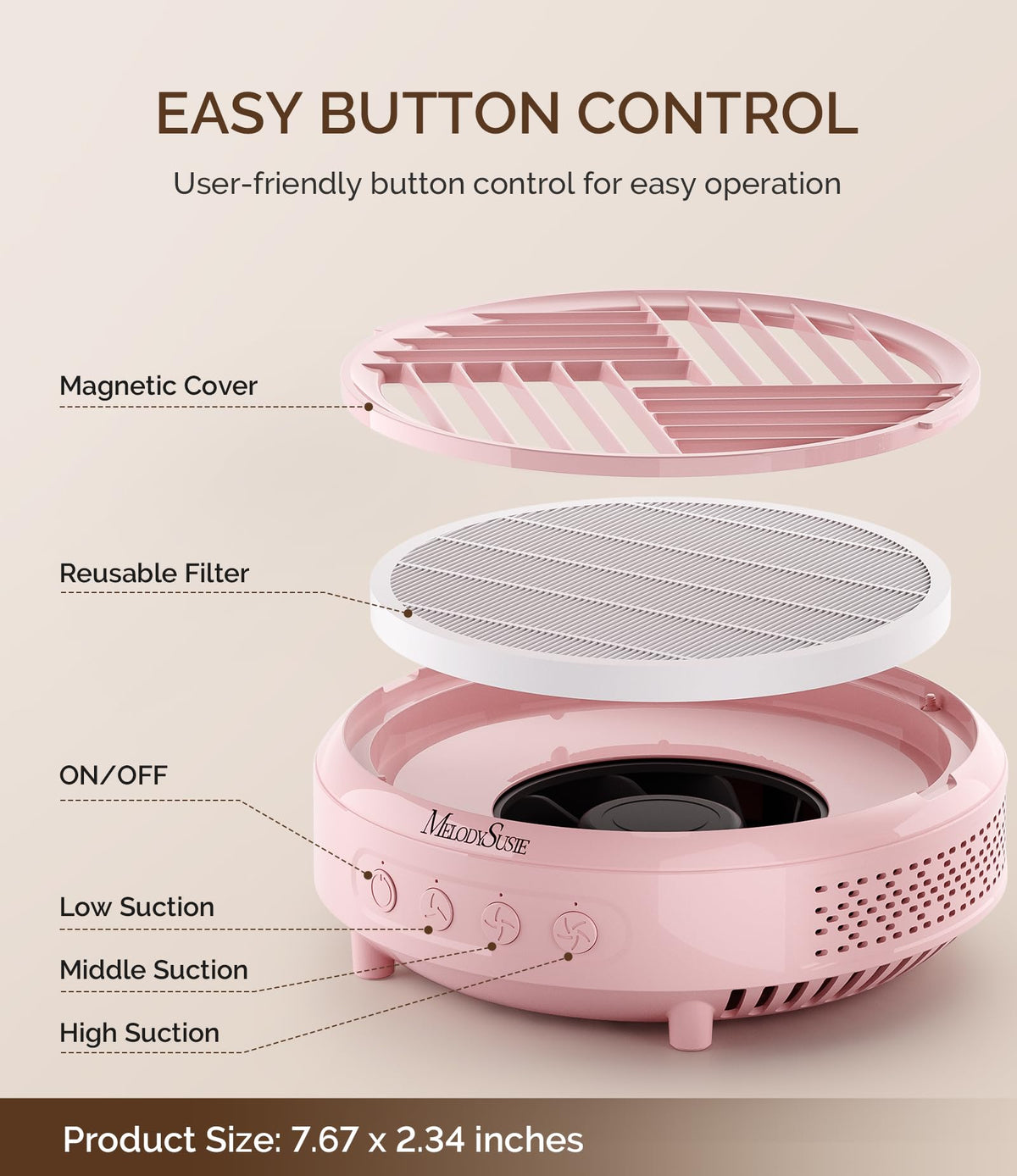 MelodySusie size comparison next to hands and nail file, portable for mobile technicians