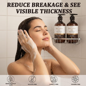 Melopuff product label close-up listing biotin, keratin, tea tree and rosemary benefits