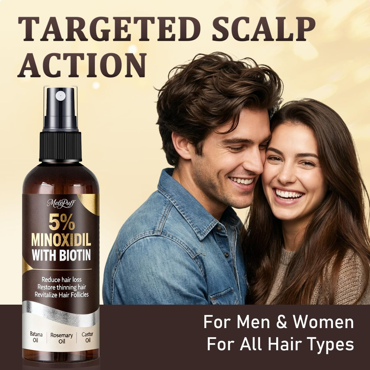 Melopuff applied to scalp in use, illustrating targeted thinning coverage