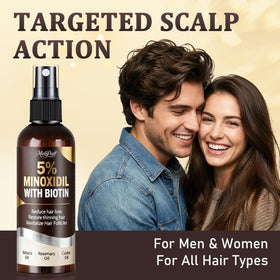 Melopuff applied to scalp in use, illustrating targeted thinning coverage