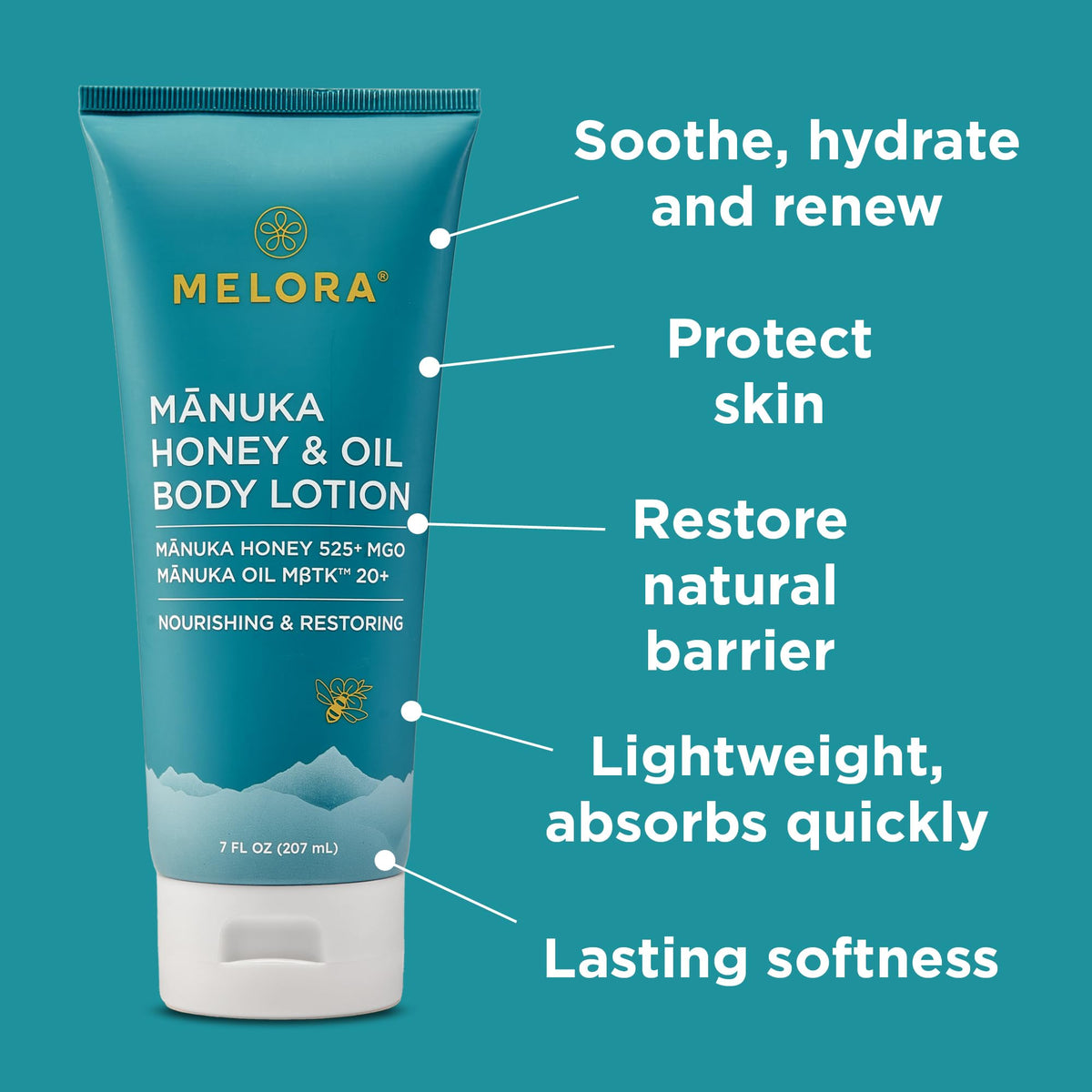 MELORA cream texture spread on skin demonstrating fast absorption and non-greasy feel