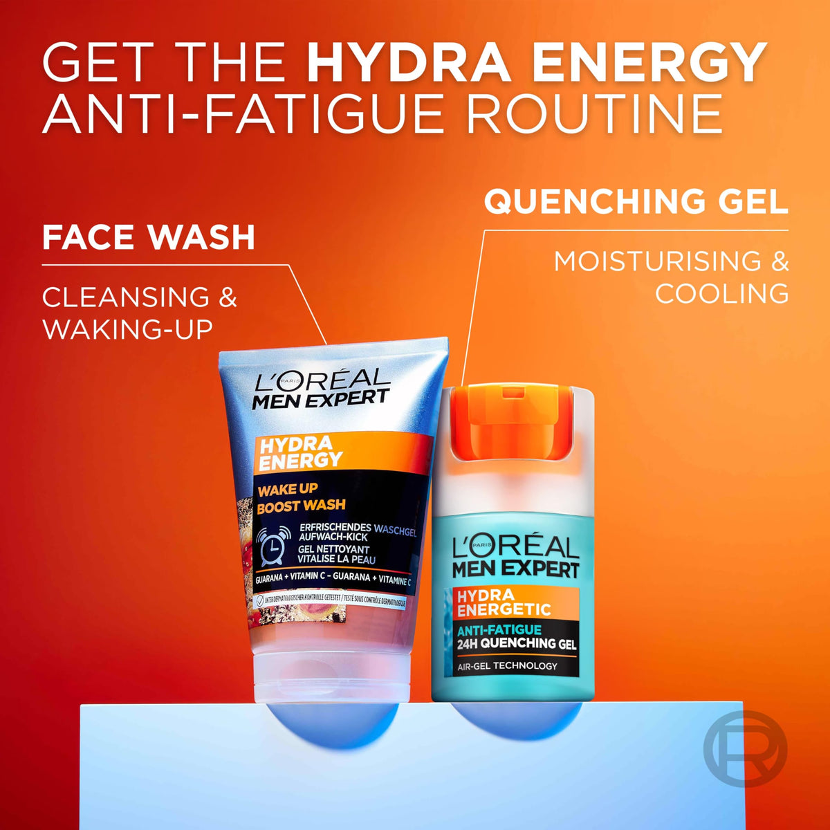 MEN EXPERT on bathroom shelf in a morning routine setting for practical use