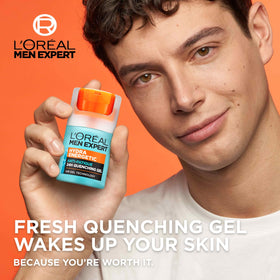MEN EXPERT gel texture close-up highlighting cooling, fast-absorbing hydration