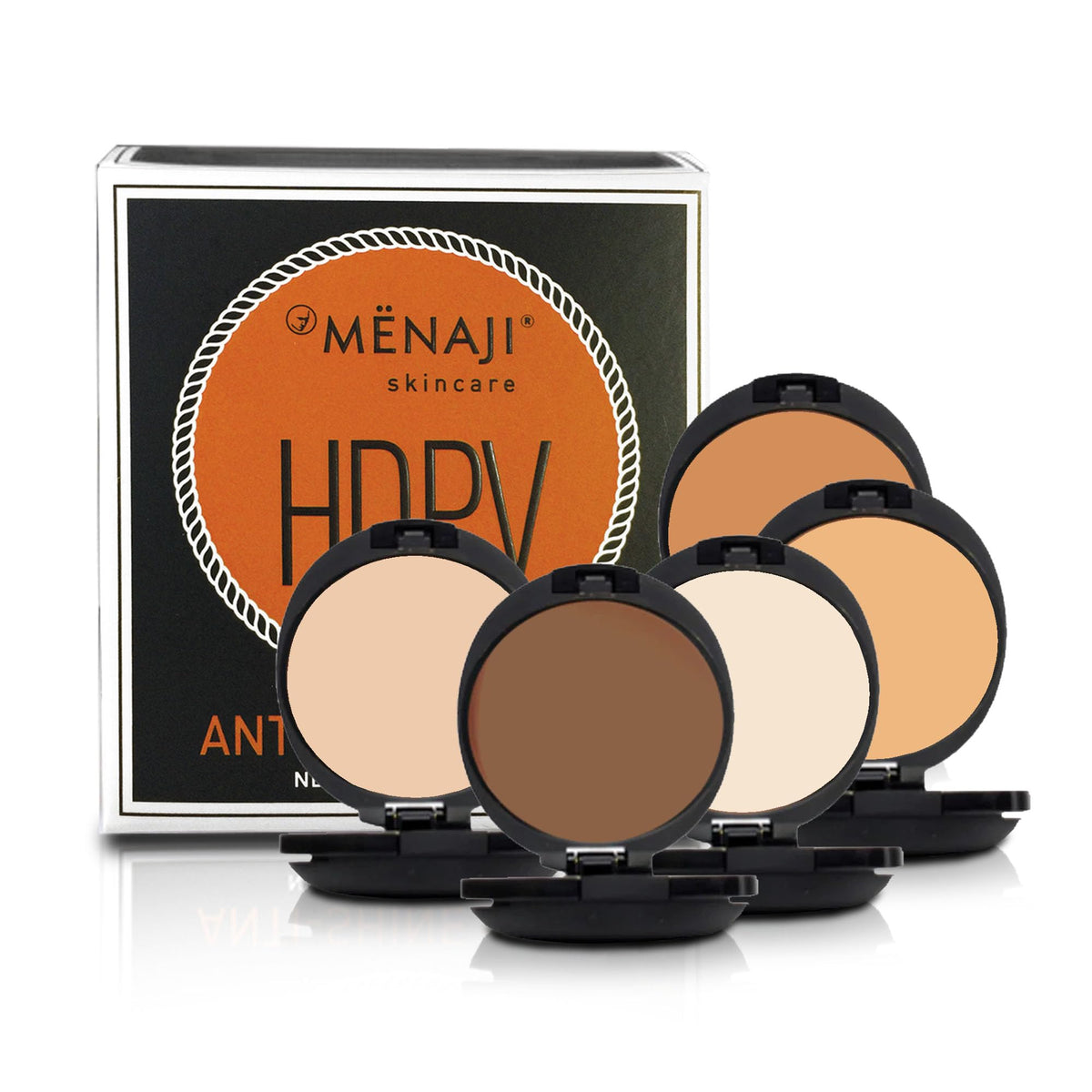 Male applying Menaji powder in mirror demonstrating quick shine control during morning routine