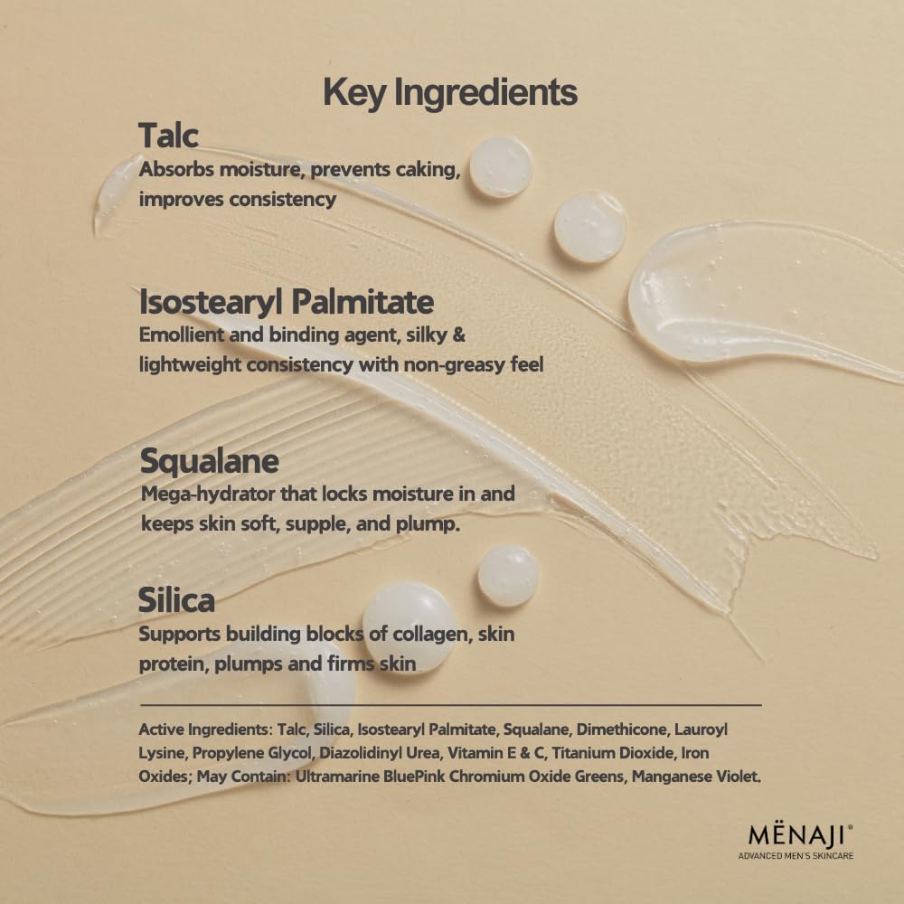 Menaji powder texture close-up revealing fine milled particles for smooth matte finish