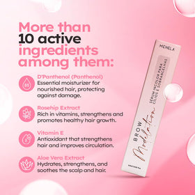 Menela applied along eyebrow showing targeted coverage for sparse and overplucked areas