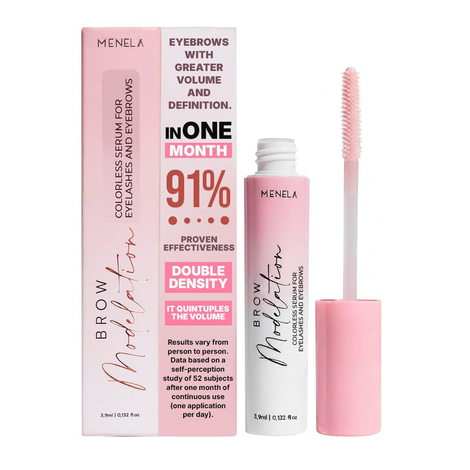 Menela front packaging showing 3.9 mL bottle and precision brush for easy application