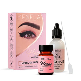Menela front packaging showing medium brown kit and benefits