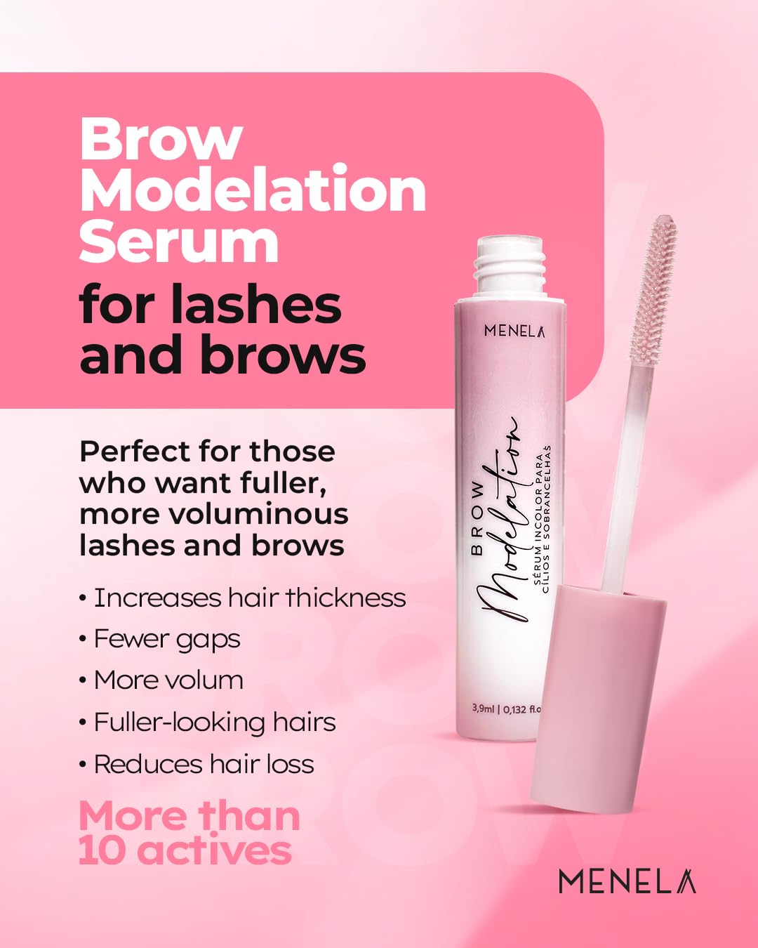Menela label close-up listing peptide and botanical actives for visible, fuller-looking hair