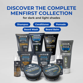 MENFIRST size comparison next to ruler illustrating compact 4.6 oz travel-friendly benefit